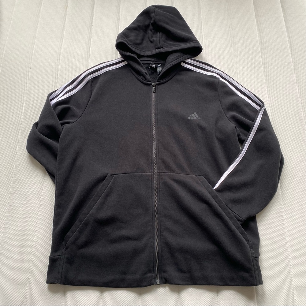 adidas Black Zip-Up Hoodie with White Shoulder Stripes